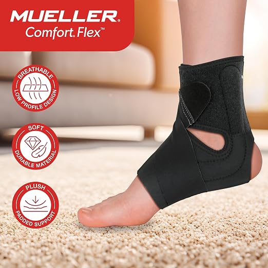 MUELLER Sports Medicine Comfort Flex Ankle Stabilizer, Ankle Pain Relief Support for Men and Women, Ideal for Sprains, Strains, Arthritis, Black, One Size Fits Most