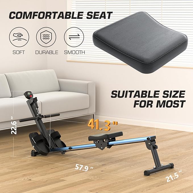 Rowing Machine, LUBBYGIM Magnetic Rower Machine, Foldable, LCD Display