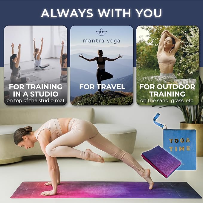 Mantra Yoga Travel PRO 1.5mm with Knee Pad - Foldable Fitness & Exercise Mat with Bag | Lightweight, Compact & Eco-Friendly | Non-Slip & Washable | For All Types of Yoga | 72" L x 24" W | 2.6 lbs