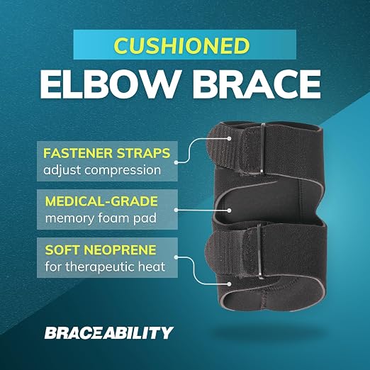 BraceAbility Bursitis Elbow Pad Brace | Compression Arm Sleeve Wrap with Padded Soft Support Cushion for Olecranon Joint Pain, Bursa Protection, Arthritis & Tendonitis Relief (L/XL)