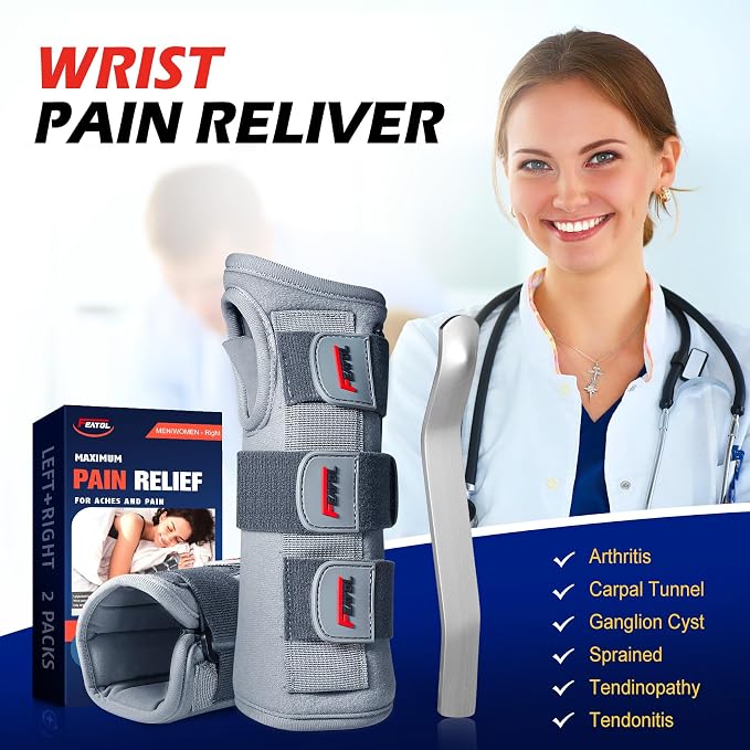 FEATOL Wrist Brace Splint Carpal Tunnel for Women Men, Night Wrist Sleep Support Brace, Right Hand, Large/X-Large, Pain Relief for Sprain, Arthritis, Tendonitis