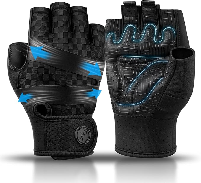 Workout Gloves Padded Weight Lifting Gloves for Men/Women, [3MM Gel] Fingerless Grip Gym Gloves Fitness Gloves for Exercise,Hanging,Weightlifting, Cycling, Pull ups, Rowing