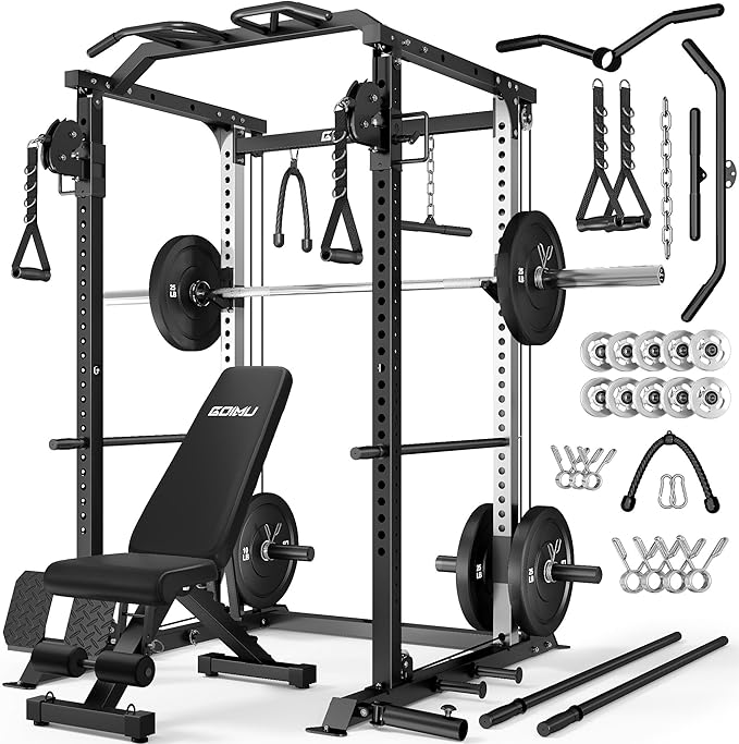 DP01 Power Cage, 2000LBS Squat Rack with Cable Crossover and Dual Independent Pulley System, Full Cage for Full Body Training, Power Rack with More Training Attachments for Home Gym