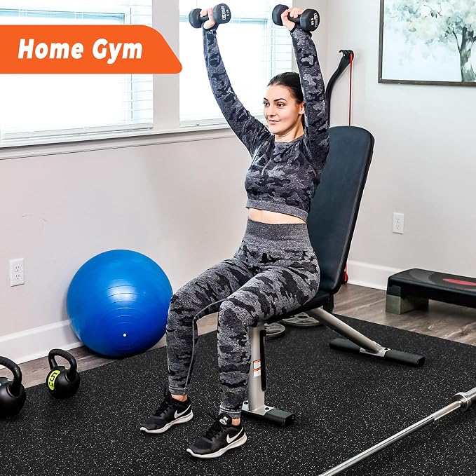SUPERJARE 0.4'' Thick 36 Pcs 144 Sq Ft Rubber Top Exercise Equipment Mats, High Density EVA Foam Mats with Rubber Top, Interlocking Gym Flooring for Home Gym, Protective Workout Mat, Black/Grey