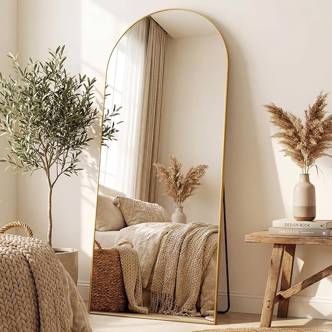 Antok 71" x28” Arched Full Length Floor Mirror, Gold Aluminum Frame, Free Standing/Wall Mount/Leaning for Bedroom, Living Room, Dressing Room