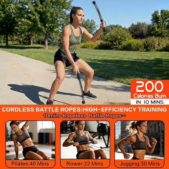 Ropeless Battle Ropes for Home Gym, Portable Cordless Weighted Battle Rope | Storage Bag, Weighted Battle Rope for High Calorie Burn, Men & Women Fitness Equipment, HIIT & Low-Impact Aerobic Training