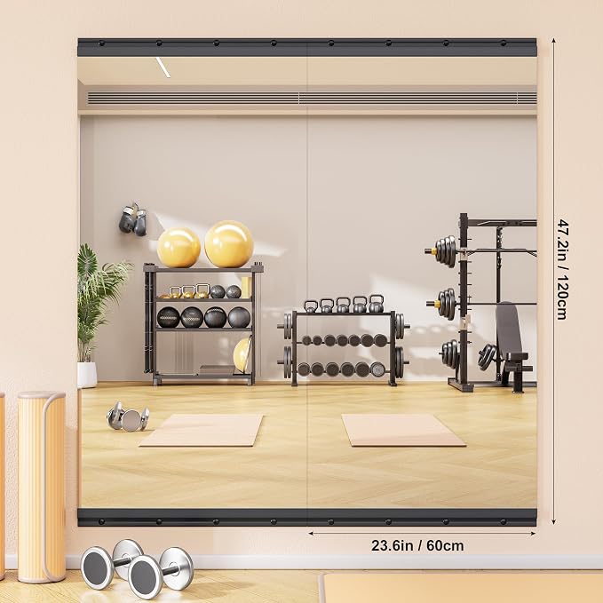 Hasipu Home Gym Mirror, 3 PCS 48x24 Inch Frameless Tempered Glass Workout Mirrors Full Body Mirror for Wall Mount Ideal for Yoga Workout Bedroom Dance Studio Garage