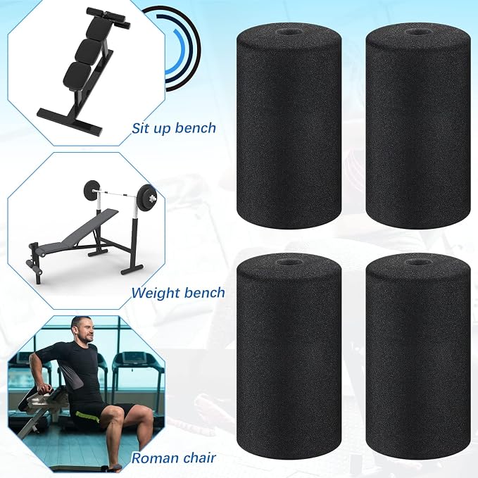 Deekin 4 Pcs Foam Foot Pad Rollers Buffer Tube Cover for Exercise Machine Home Gym Equipment Replacement Pads for Leg Extension Weight Bench Inversion Table (0.87 x 2.95 x 5.71 Inches)