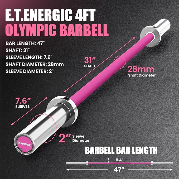 4FT Chrome Steel Olympic Barbell, 500LB | 20LB compact bar with 28mm knurled grip, bearing sleeves, 7.6-inch loadable length, and 2-inch plate fit