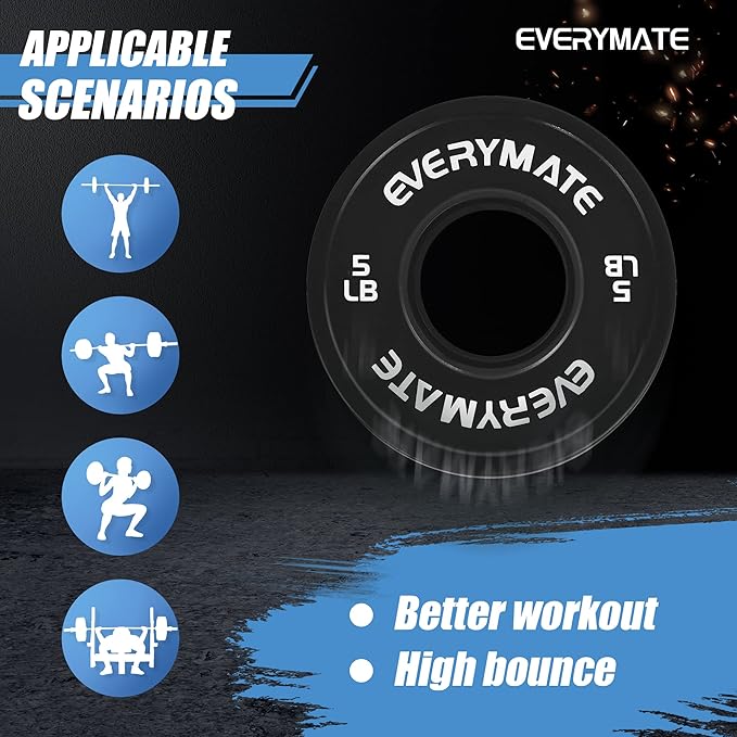 EVERYMATE Change Weight Plates 1.25LB 2.5LB 5LB Set Fractional Olympic Bumper Plates for Cross Training Steel Insert Strength Training