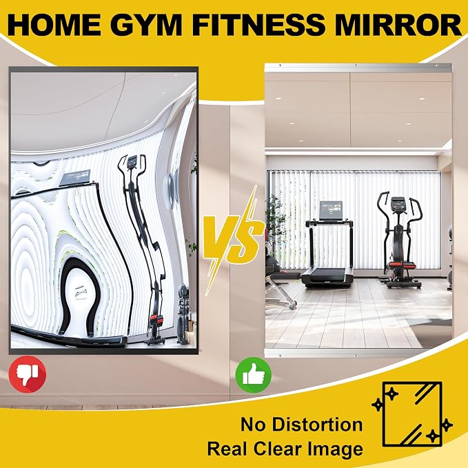Home Gym Mirror for Wall, 36" x 60" Frameless Full Length Wall Mirror for Bedroom, Garage Gym, Workout Room, Silver