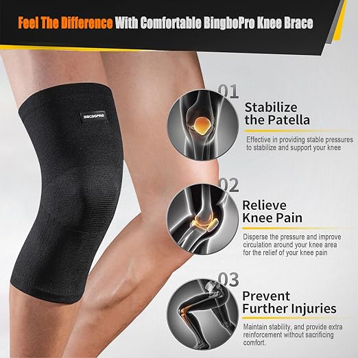 Knee Brace for Pain Relief - Knee Compression Sleeves for Men and Women, Knee Support Leg Brace for Meniscus Tear, Running, Weightlifting, Workout, ACL, Arthritis, Joint Pain Relief(Black,L)