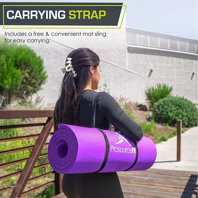 ProsourceFit Extra Thick Yoga and Pilates Mat 1/2” (13mm) or 1" (25mm), 71-inch Long High Density Exercise Mat with Comfort Foam and Carrying Strap