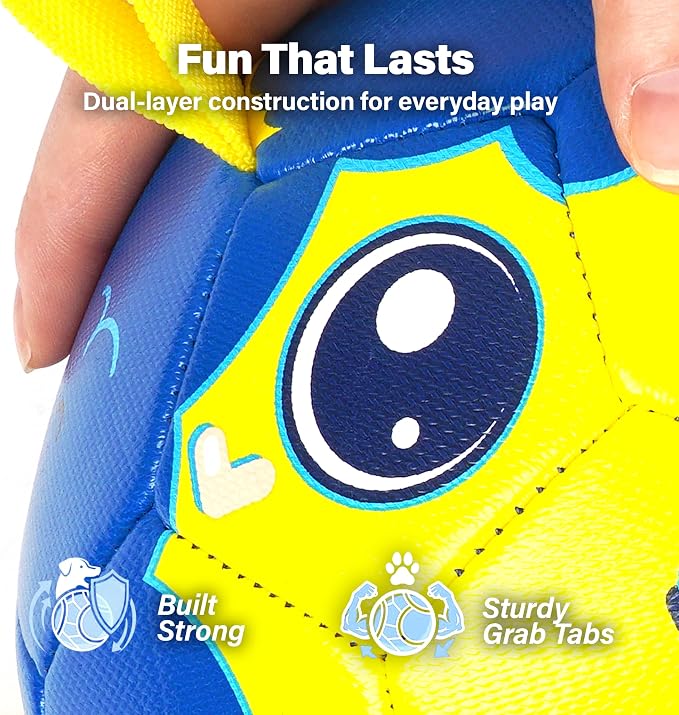 Race&Herd 7.5" Jolly Soccer Ball for Dogs - Tough Durable Dog Ball Toy with Straps, Pet Bouncy Herding Balls for Dogs, Floating Dog Balls with Tags for Water Fetch, BaaBaaBall (Ocean)
