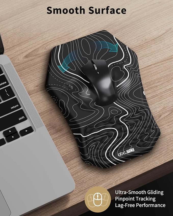 Ergonomic Mouse Pad Wrist Rest and Keyboard Wrist Rest Support Set | Massage Design Mousepad for Carpal Tunnel Pain Relief, Memory Foam, Non-Slip PU Base for Computer Desk, Topographic