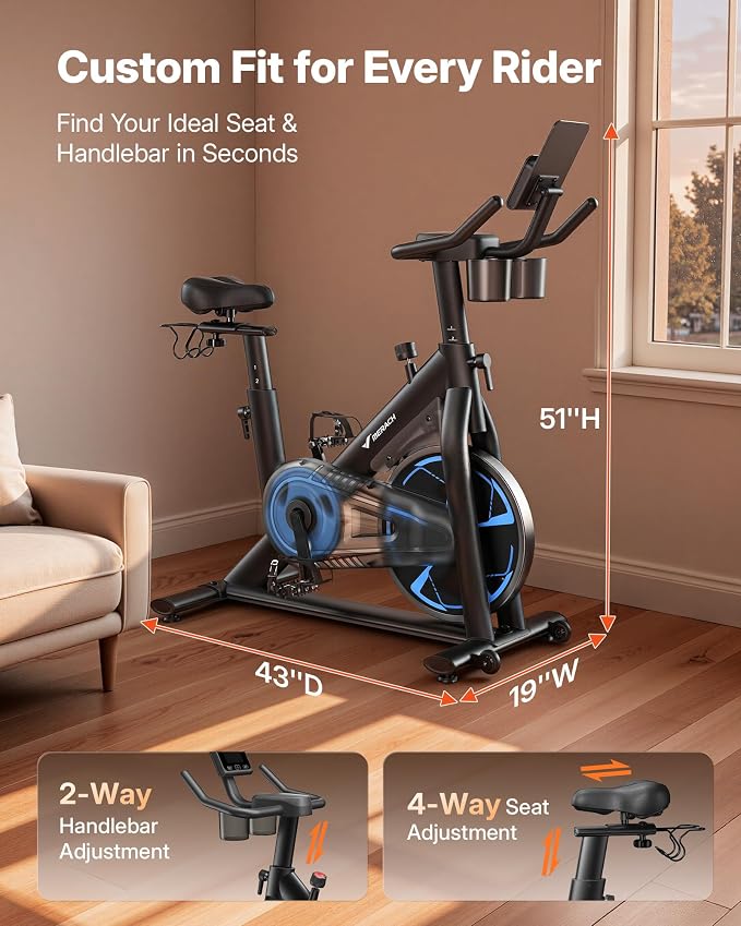 MERACH S36 Exercise Bike, Magnetic Resistance, 330lbs Capacity | Stationary Bike for Home, Quiet Drive, Fitness App with Courses, Adjustable Seat, Indoor Cycling Bike