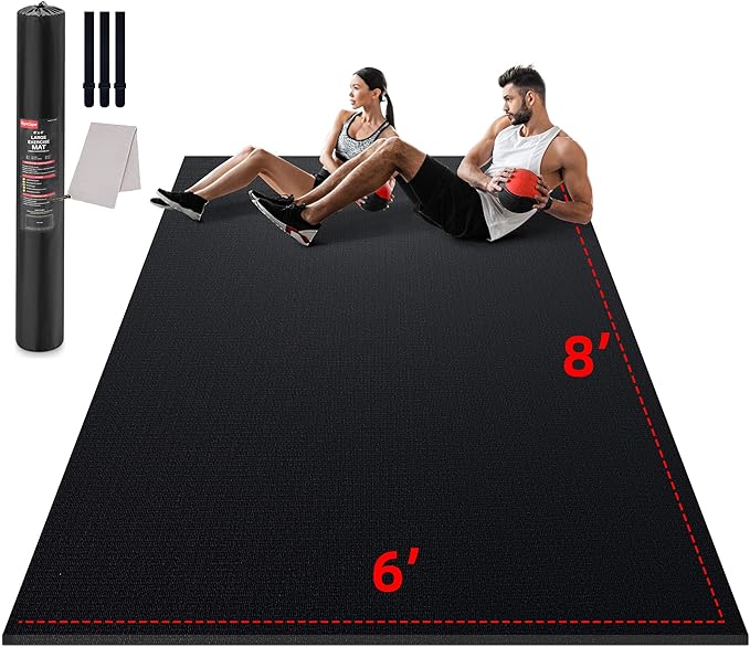 GymCope Large Exercise Mat for Home Workout,12‘x6’/10'x6'/9'x6'/8'x6'/7'x5'/6'x4' (7mm) Extra Thick Workout Mat, High-Density Gym Mat for Cardio, Jump Rope, MMA, Weights (Shoe-Friendly)