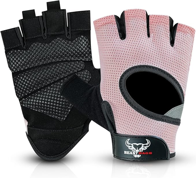 BEAST RAGE Fingerless Weight Lifting Gloves with Palm Protection Padding, Breathable Lightweight Gym Gloves for Men, Women, Weightlifting, Cycling, Exercise, Training Pull Up