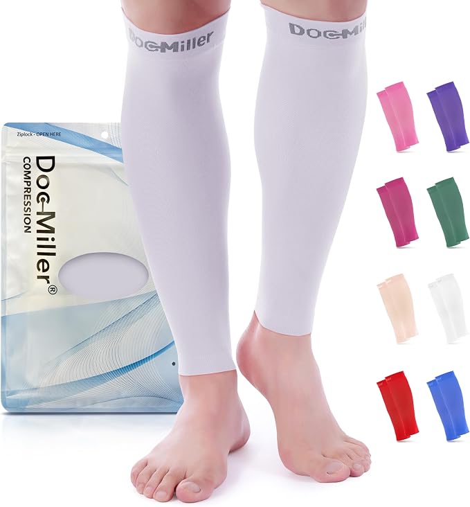 Doc Miller Compression Calf Sleeve for Men & Women, Premium Medical Grade, 15-20mmHg Graduated Support for Running, Calf Tear, Shin Splints, Knee High, Calf Sleeves, 1 Pair