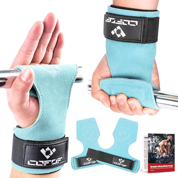Weight Lifting Wrist Strap, Double-Layer Leather for Deadlift Powerlifting | Gym Strap with Adjustable Neoprene Padded Fit for 6.3–8 Inch Wrist, 8.07-Inch Leather Strap, Gym Workout Lifting Hook (Pair)