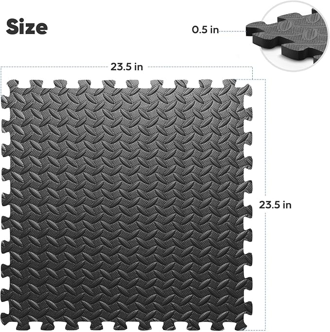 36 Pack 144 sqft Home Gym Mat, Puzzle Exercise Mat, EVA Interlocking Foam Floor Tiles for Home Workout Equipment and Kids' Play Areas - Blue, 24 in x 24 in x ½ in - (Black, 36 Pack (144 SQ FT))