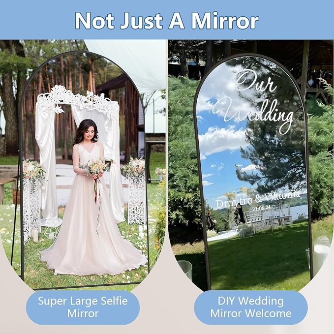 MirrMuse Oversized Arched Full Length Mirror with Stand, 76"X44", Black | Tempered Glass, Free Standing, for Bedroom Living Room Clothing Store Gym, Aluminum Alloy Frame, Hanging or Leaning