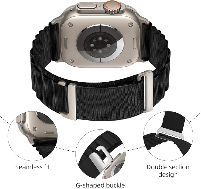 Alpine Nylon Sport Bands Compatible with Apple Watch Ultra Band 49mm 46mm 45mm 44mm 42mm Men Women, Stretch Loop Strap with D-Hook for iWatch Series 10 Ultra SE 9 8 7 6 5 4 3 2 1 (Black, 38mm/40mm/41mm/42mm(Series 10))