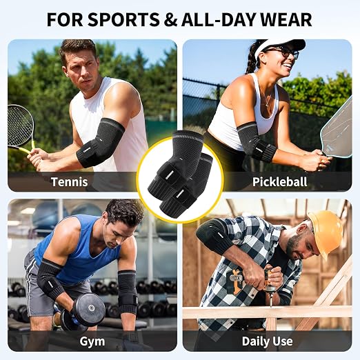 CAMBIVO 2 Pack Tennis Elbow Brace, Dual Gel Pad Compression Sleeve, Black | Adjustable Strap, Targeted Relief for Tendonitis, Golfer‘s Elbow, Breathable Knit, Daily Wear, Non-Slip Fit, for Men Women
