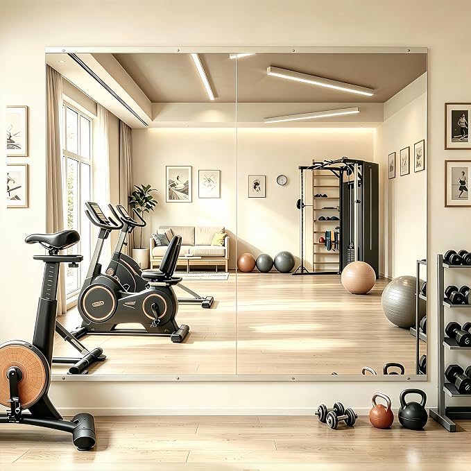 Home Gym Mirror 48"x24" 2-Pack, Thick HD Explosion-Proof Tempered Glass, Frameless Full Body Wall Mount Mirror for Yoga Garage Bedroom