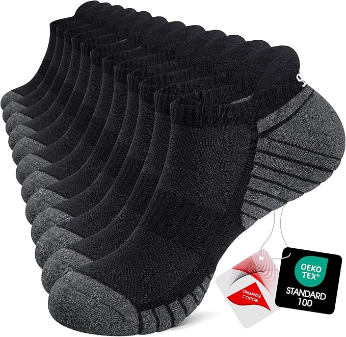 TANSTC Athletic Running Ankle Socks for Men Women, Cushioned Low Cut Sport Tab Socks, 6 Pack