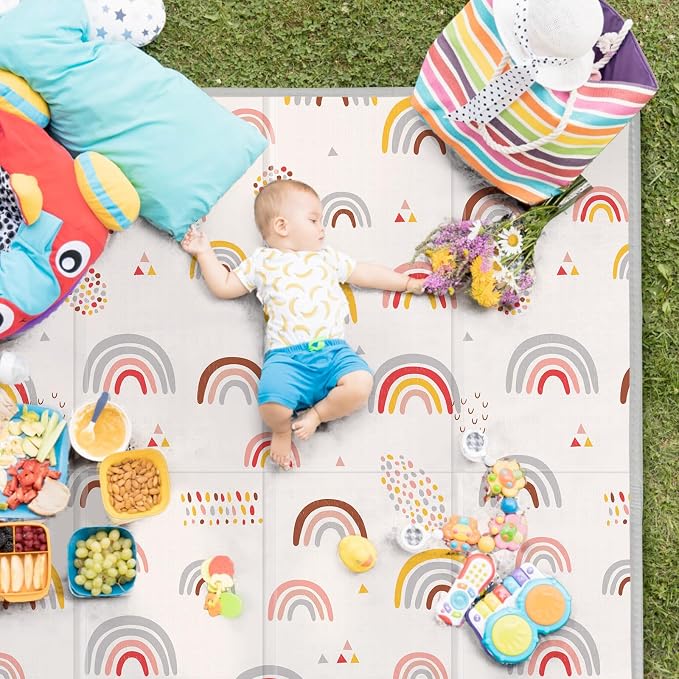 Baby Play Mat, 79"X71" Extra Large, Reversible Star & Rainbow | Non-Toxic Tummy Time,Baby Play Mats for Floor,Waterproof,Baby Crawling Mat,Soft Foam Mat for Babies and Toddlers