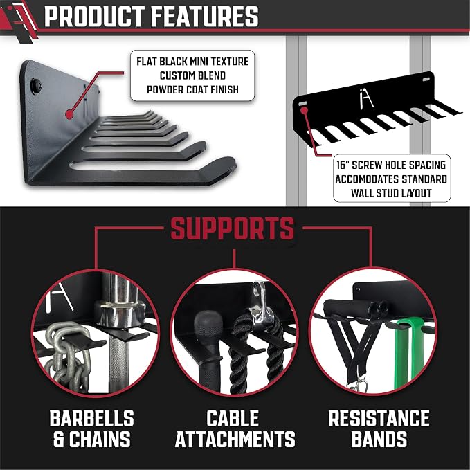 IRON AMERICAN USA Omega Beast Gym Storage Rack 9 OR 11 Hook Heavy-Duty Gym Wall Organizer Gym Caddy Hanger - Gym Accessory Storage - Resistance Bands, Jump Ropes, Barbells, Lifting Belts, Cable Attachments - 2pk