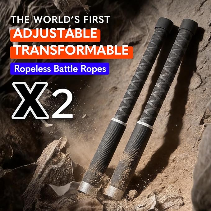 X2 Ropeless Battle Ropes Adjustable Weight - Wrist Friendly Structure, Stackable Add-On Weights, Rope & Bar Dual Forms Transformable, Professional Cordless Battle Ropes