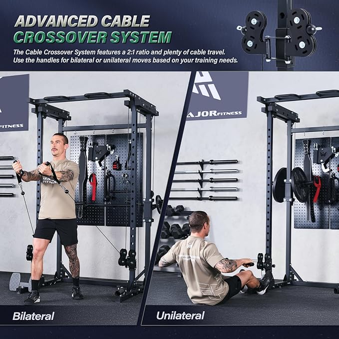 MAJOR FITNESS Drone3 Power Rack, 2500lbs Multi-Function Home Gym Squat Rack with Dual Pulley System, Pull-Up Bar & J-Hooks, Heavy-Duty Steel Frame for Maximum Stability & Strength Training