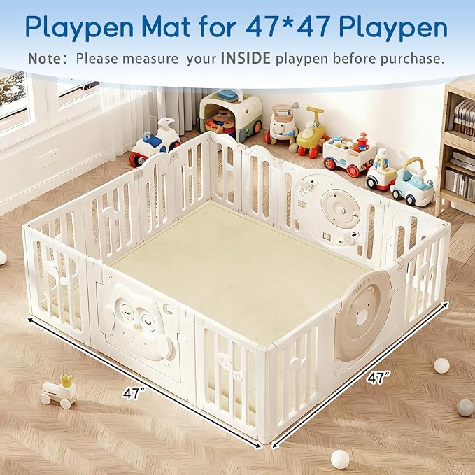 Baby Play Mat for Floor Nursery Rug Muscle Mat Area Rug Playroom Rug 47"x47" Playpen Mat Elastic Foam 1.3" Thick Crawling Mat for Babies,Toddlers, Infants, Kids,Light Beige
