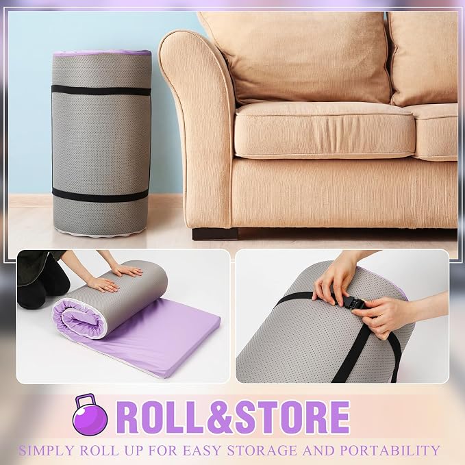 Lyrow 2 Inch 72"x24" Thick Foldable Yoga Mat with Carry Strap, Non-slip Portable Foam Gym Mat for Yoga, Pilates and Stretching