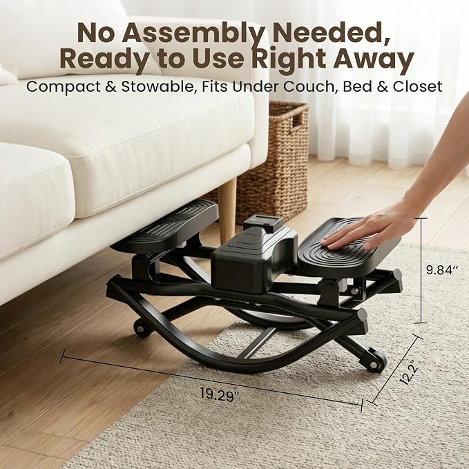 Rock Stepper for Home Exercise, Side-to-Side Mini Stepper with Bands, Low-Impact Cardio for Glutes Legs Core, Quiet LCD Fitness Machine