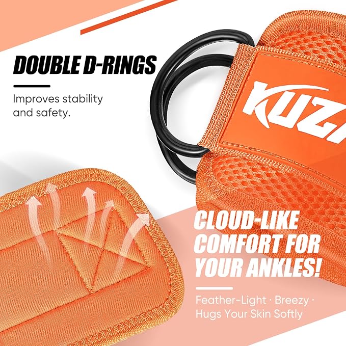 KUZARO Ankle Resistance Bands with Cuffs, Ankle Weights Bands for Working Out, Women Leg and Glutes Workout Equipment, Exercise Bands for Kickbacks, Butt and Booty Trainer, Home Gym Fitness Equipment