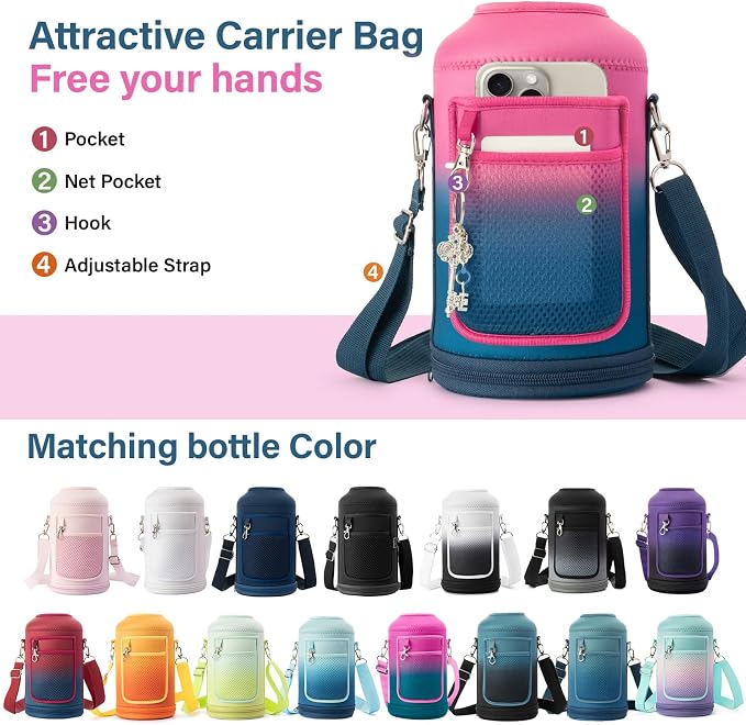 DYSANKY Insulated Water Bottle | Thickened Stainless Steel Vacuum Metal | Portable Sports Half Gallon Large Water Jug for Gym and Hiking with Straw, Carrier Bag, Handle Strap | BPA-Free 64 oz