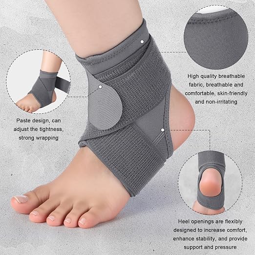 Honoson 2 Pcs Ankle Brace Kid Ankle Support Youth Neoprene Lace up Compression Sleeve Foot Brace Stabilizer with Adjustable Strap for Sport Sprained Plantar Fasciitis Achilles Tendonitis(Grey,L)