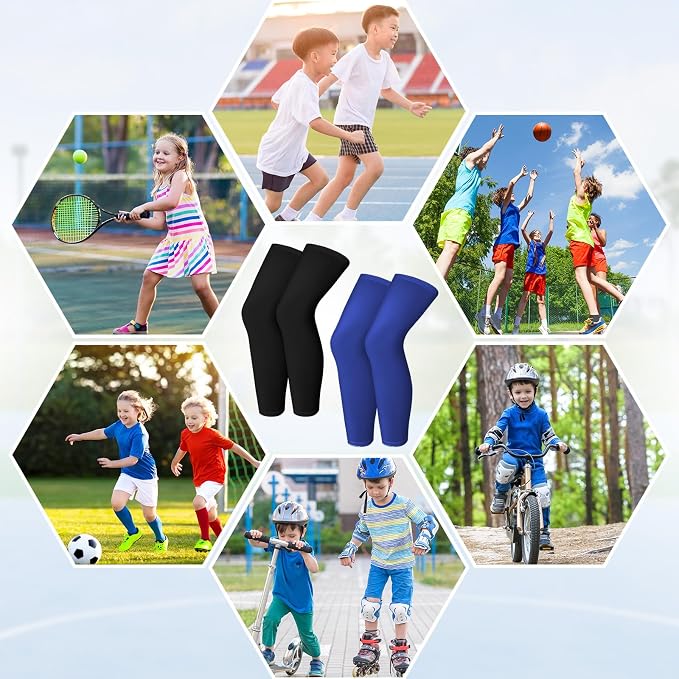 Geyoga 2 Pairs Kids Long Compression Leg Sleeves Long Knee Sleeves UV Protection for Boy Girl Youth Basketball Running Sport