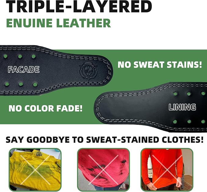 Weight lifting Belt (6mm Thick) - Genuine leather, offering back support. Double-pronged buckle, ideal for weightlifting, powerlifting, squats and deadlifts