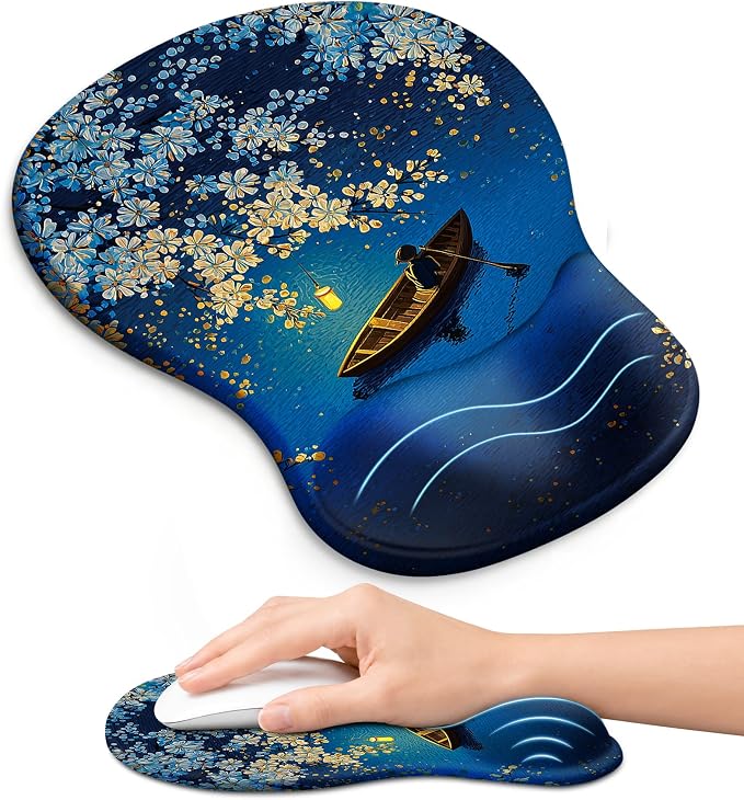 Ergonomic Mouse Pad with Wrist Rest, Gel Wrist Support, MoonRide | 10.2 x 7.6 in Mouse Pad with Smooth Fabric Surface and Non-Slip Rubber Base for Office, Home, Study, and Gaming