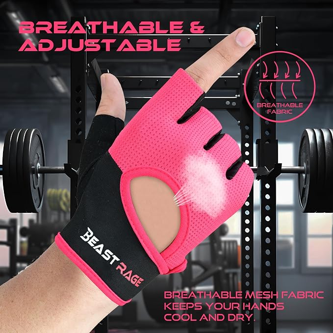 BEAST RAGE Workout Gloves for Men & Women - Fingerless Gym Gloves with Palm Protection, Breathable & Lightweight for Weightlifting, Cycling & Pull Up