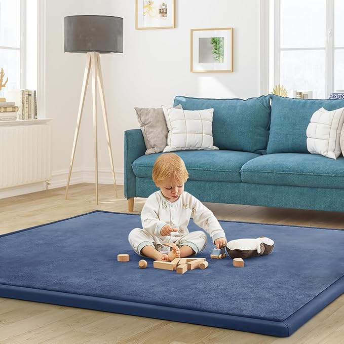 Baby Play Mat for Floor Nursery Rug Muscle Mat Area Rug Playroom Rug 79"x118" Playpen Mat Elastic Foam 1.3" Thick Crawling Mat for Babies,Toddlers, Infants, Kids,Sapphire Blue
