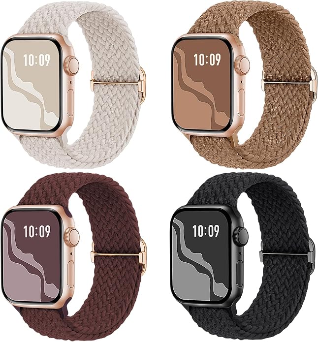 4 Pack Braided Stretchy Bands Compatible with Apple Watch 40mm 41mm 38mm 42mm 44mm 45mm 46mm 49mm Women Men, Breathable Nylon Elastic Daily Use Straps for iWatch Series 11/10 9 8 7 6 5 4 3 SE/Ultra 2