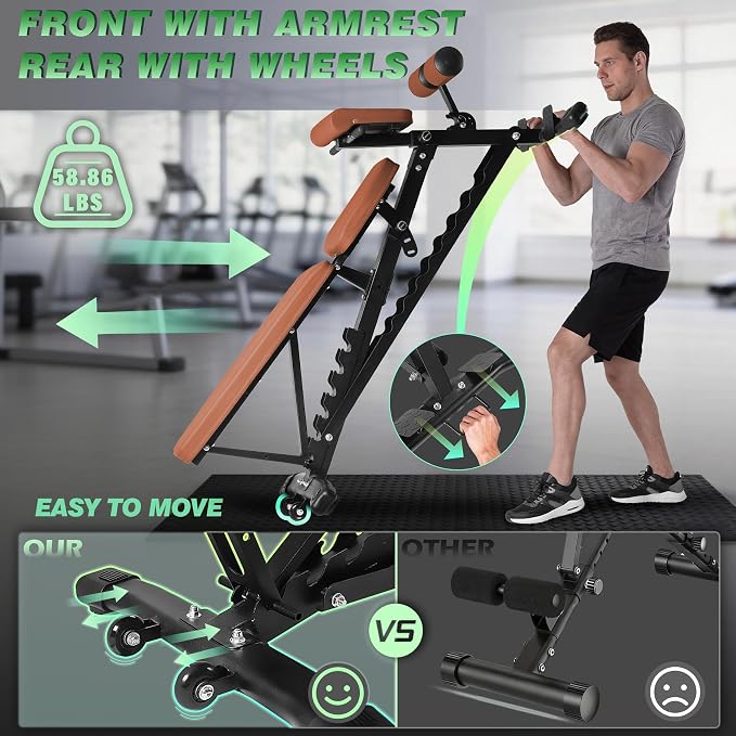 1000 LBS Adjustable Weight Bench with Roman Chair 75°to -20°FID | Utility Workout Bench for Home Gym Sit Up/Decline/Incline Bench Press Exercise Equipment Strength Training
