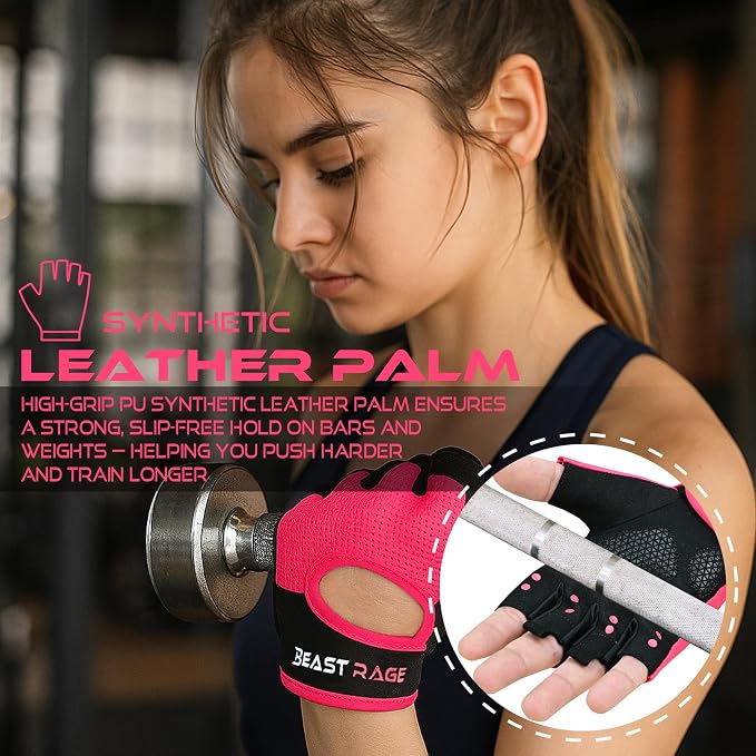 BEAST RAGE Workout Gloves for Men & Women - Fingerless Gym Gloves with Palm Protection, Breathable & Lightweight for Weightlifting, Cycling & Pull Up
