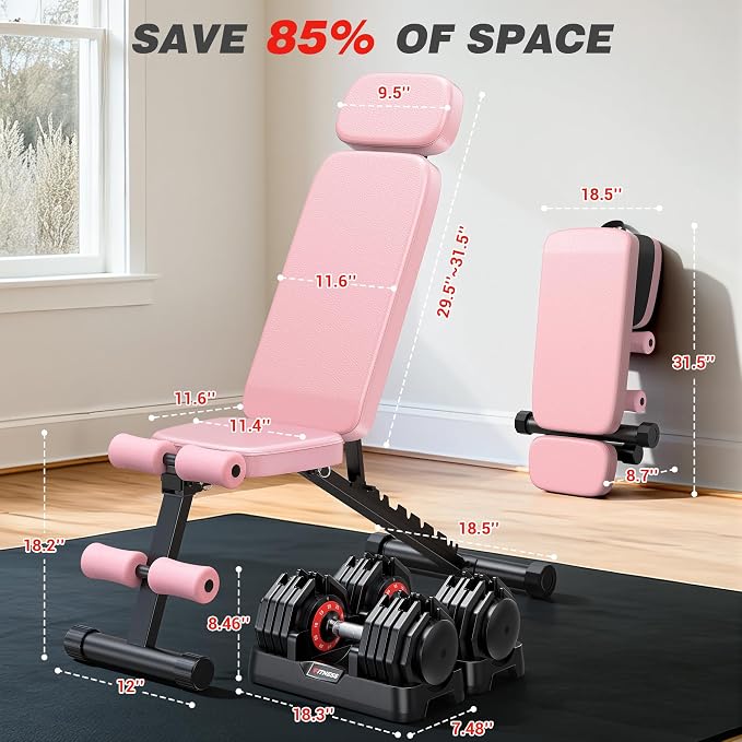 XDDIAS Workout Bench, 10 Backrests Adjustable Weight Bench with Extended Headrest, 800LBS Foldable Weight Bench for Home Gym, Incline Decline Flat Bench Compact for Small Space Training