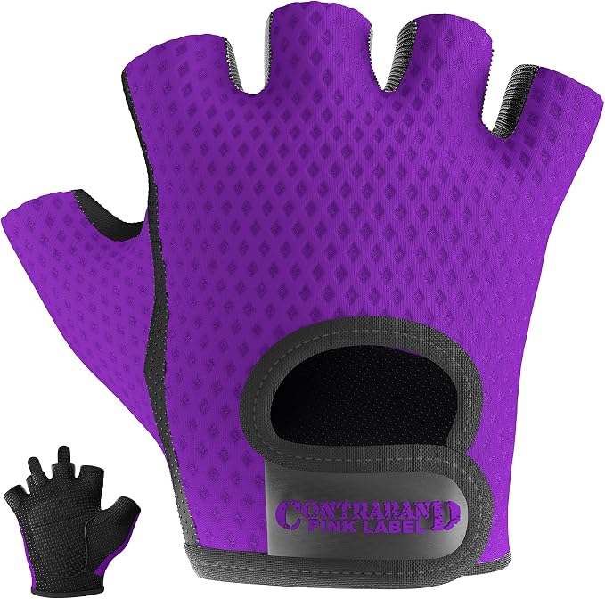 Contraband Pink Label 5307 Womens Designer Workout Gloves | Low Sweat Diamond Mesh Fabric w/Grip-Lock™ Silicone Palm